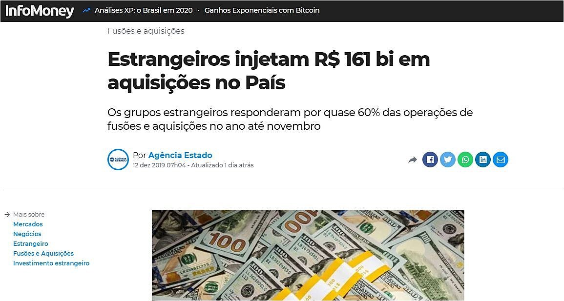 Estrangeiros injetam R$ 161 bi em aquisies no Pas